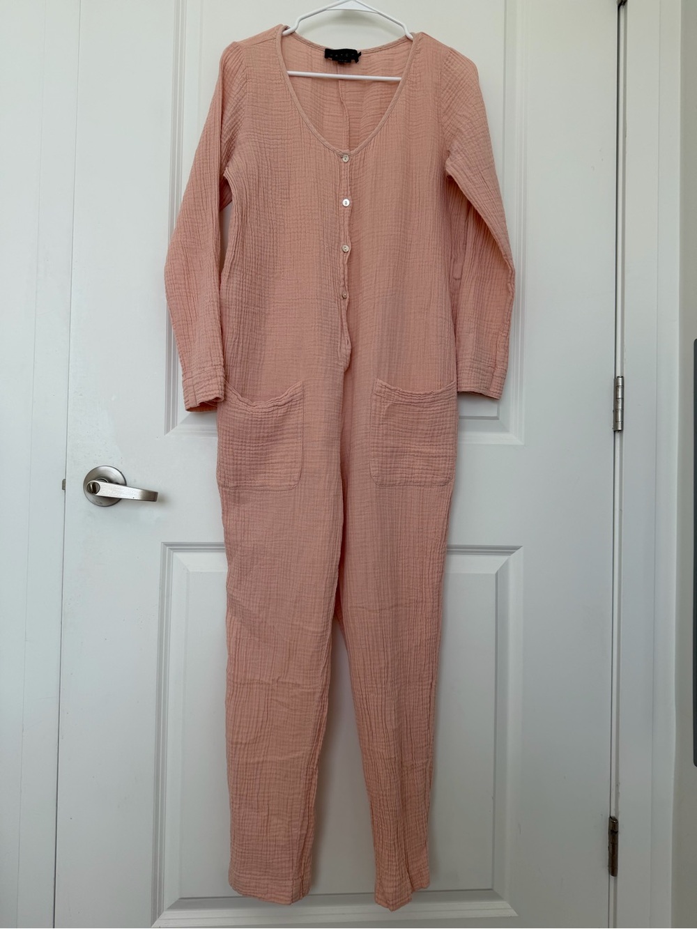 Hatch Collection Pink Cotton Gauze Jumpsuit Long Sleeve Maternity